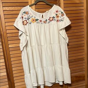 ODDY Cream Tunic with Scoop neckline and Tiered Design